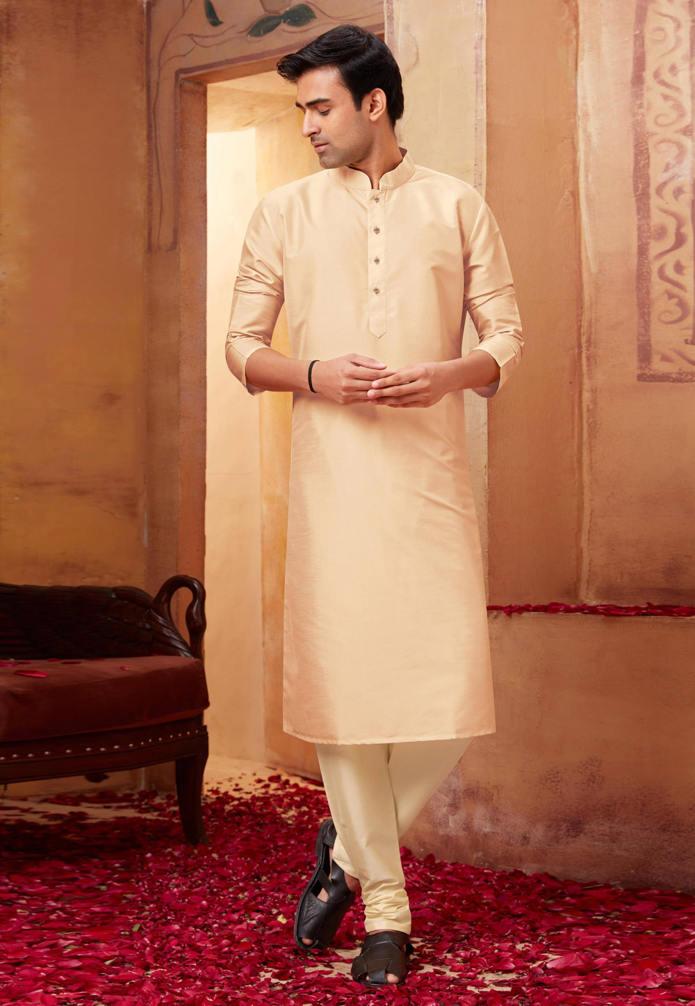 Beige Silk Kurta Pajama 258008