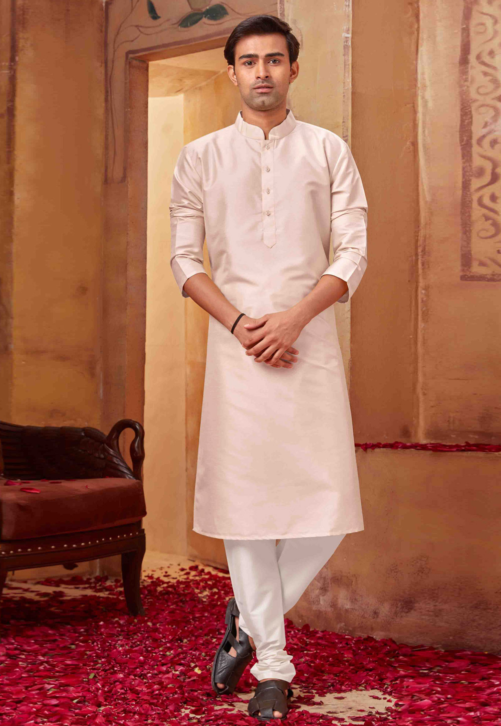 Cream Silk Kurta Pajama 258010