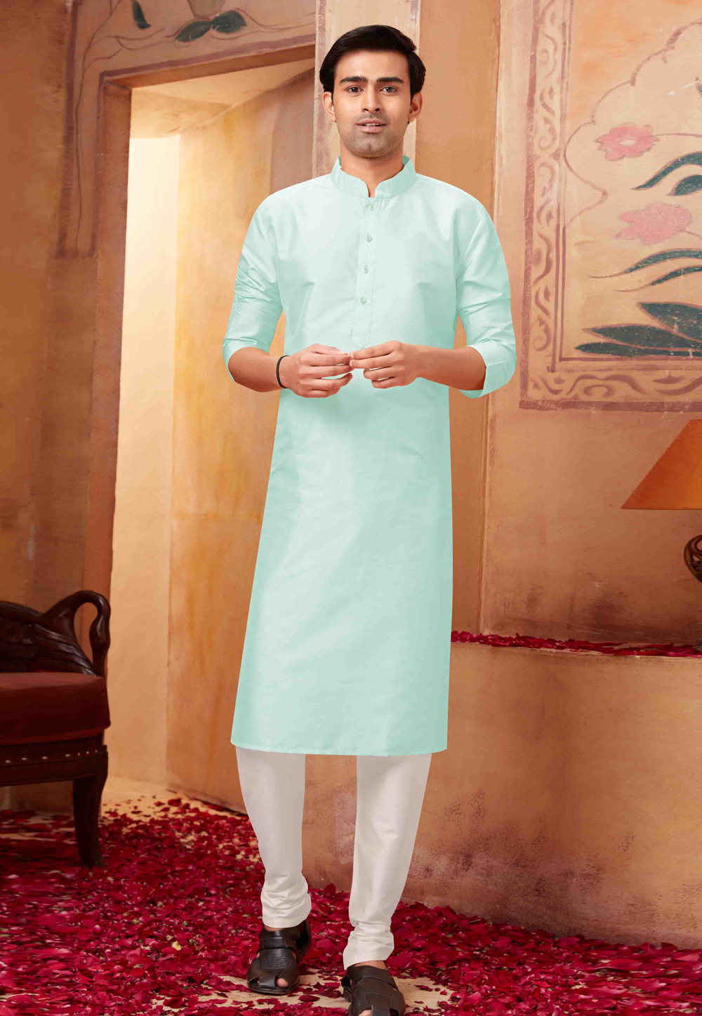 Sky Blue Silk Kurta Pajama 258011