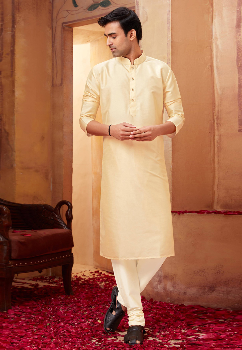 Beige Silk Kurta Pajama 258013