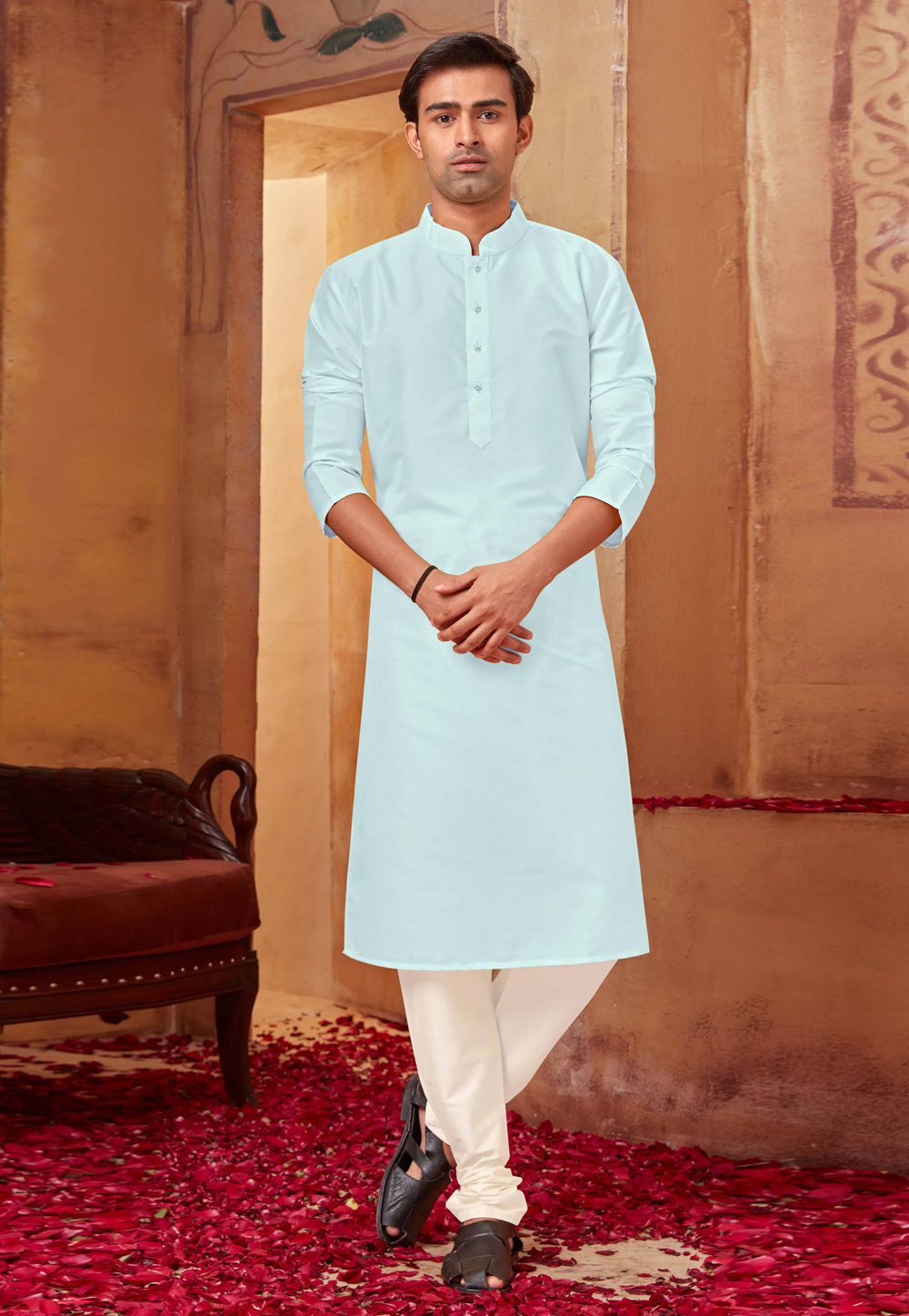 Sky Blue Silk Kurta Pajama 258015
