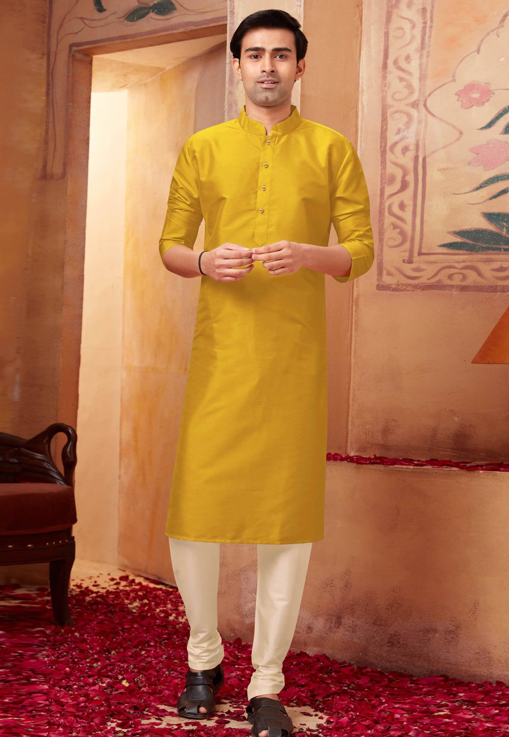 Mustard Silk Kurta Pajama 258021