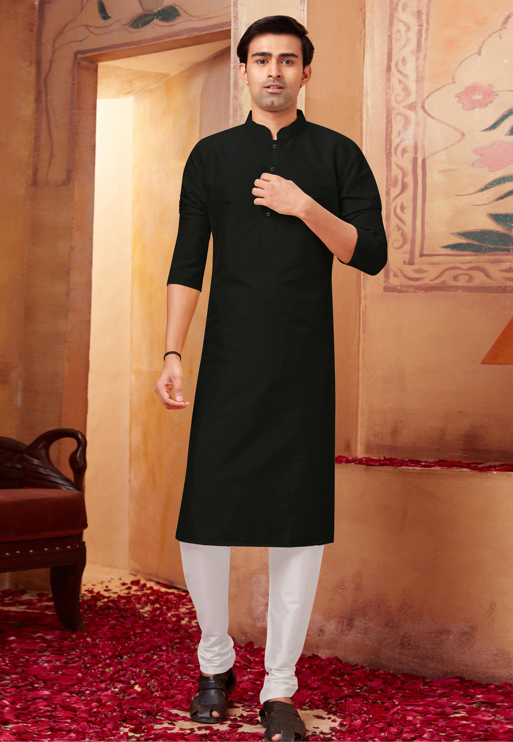 Black Silk Kurta Pajama 258022