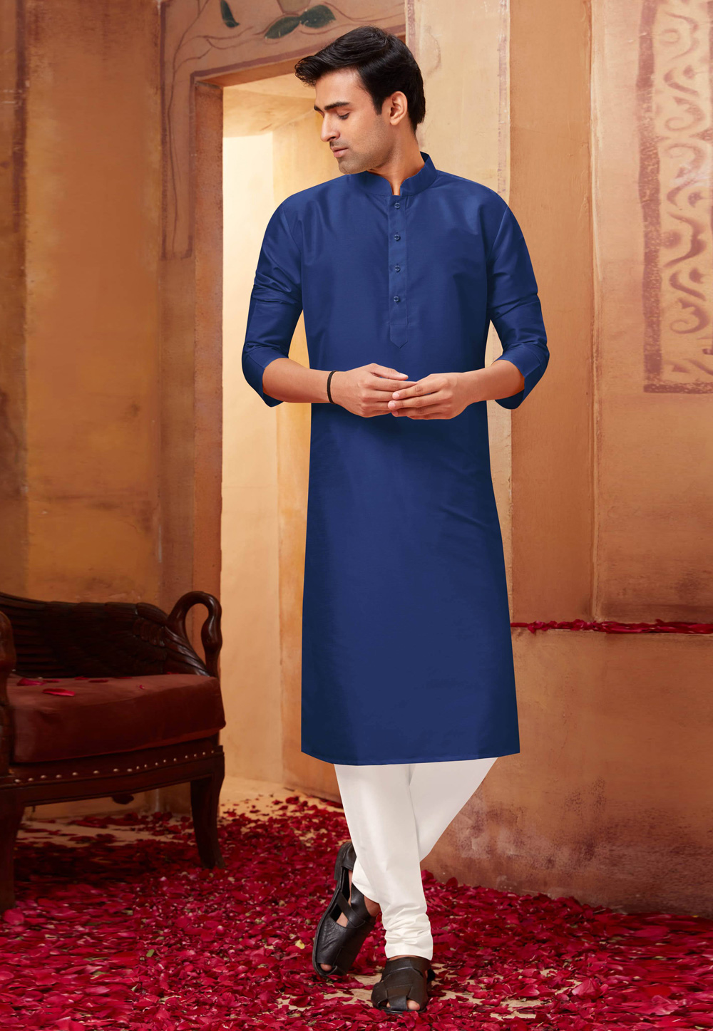 Navy Blue Silk Kurta Pajama 258023