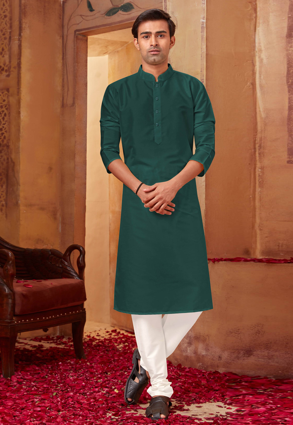 Green Silk Kurta Pajama 258025
