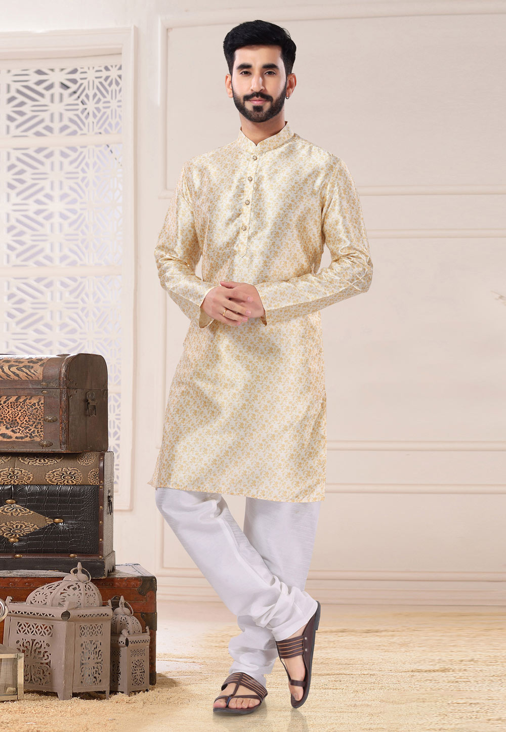 Off White Silk Kurta Pajama 260262