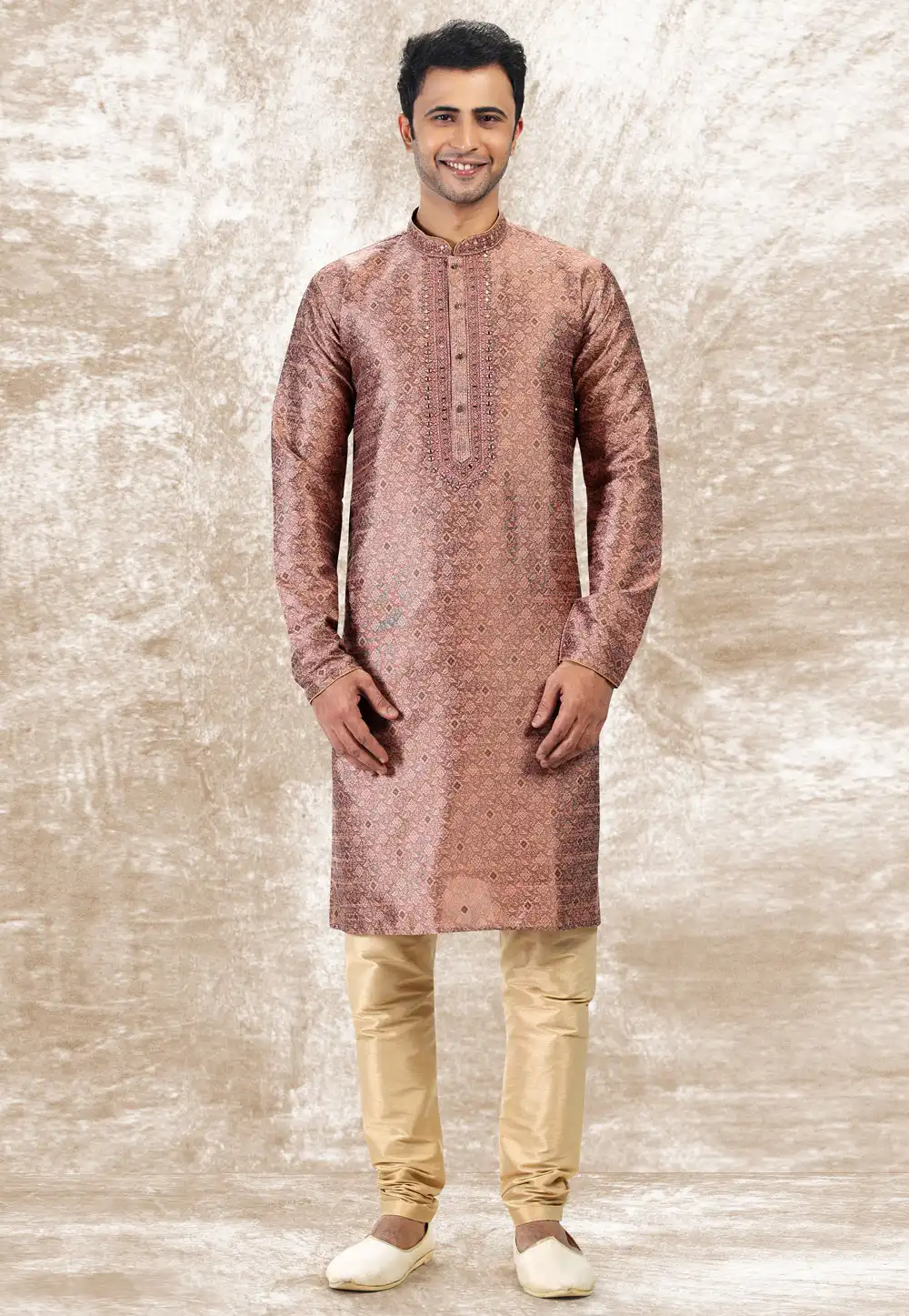 Pink Jacquard Silk Kurta Pajama 258702