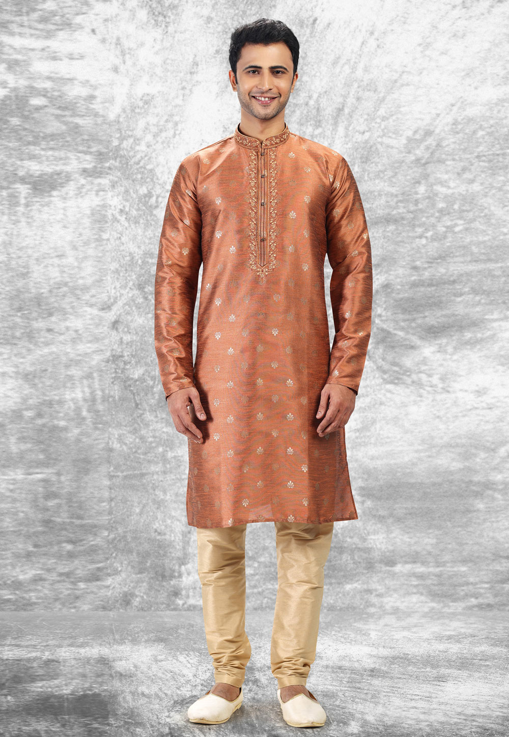 Rust Jacquard Silk Kurta Pajama 258707