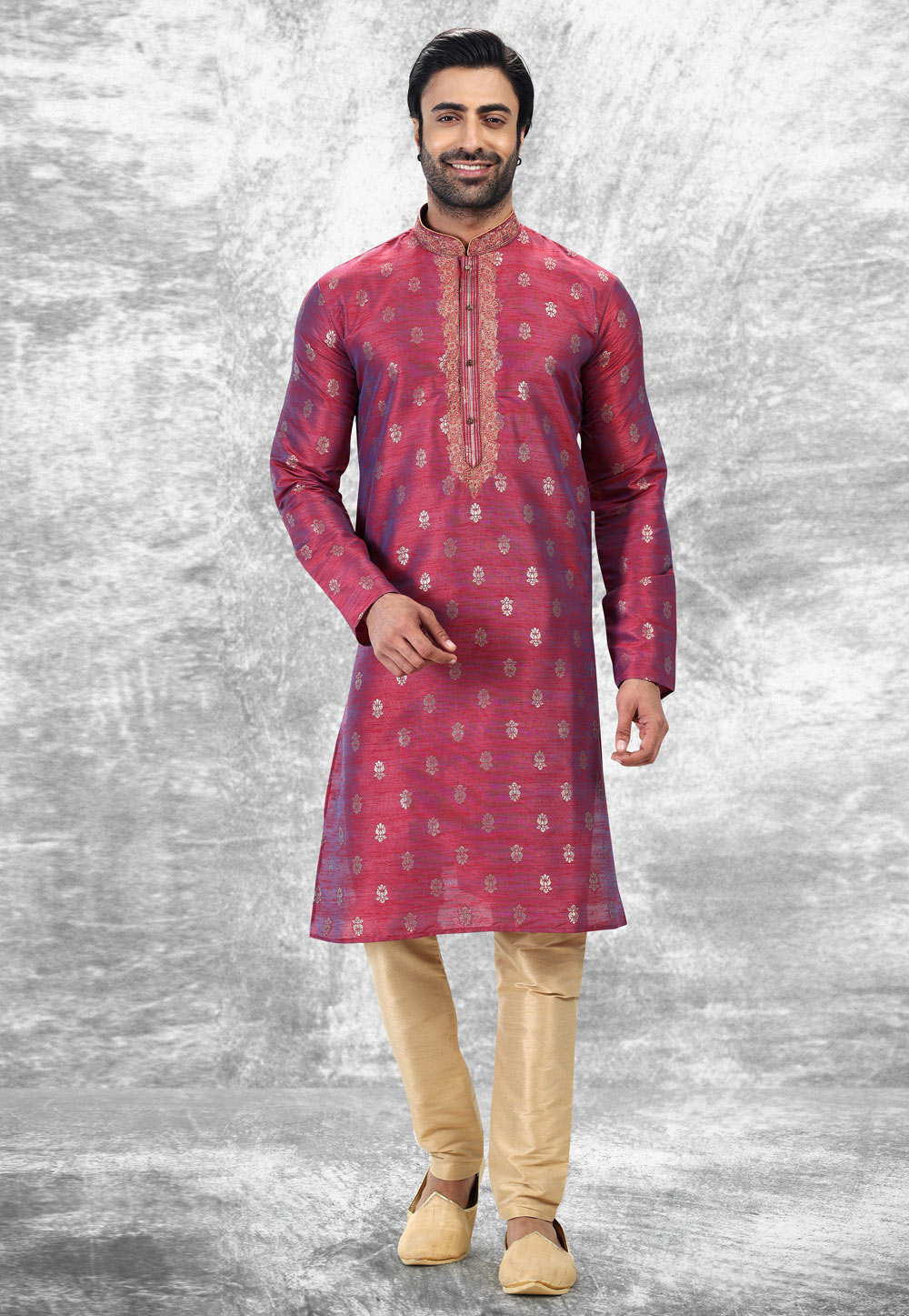 Magenta Jacquard Silk Kurta Pajama 258709
