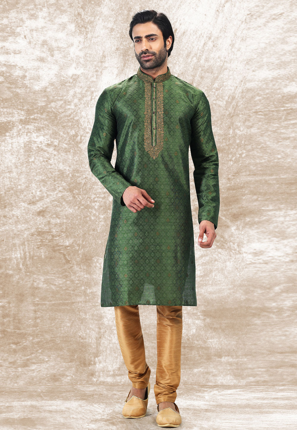 Green Jacquard Silk Kurta Pajama 258710