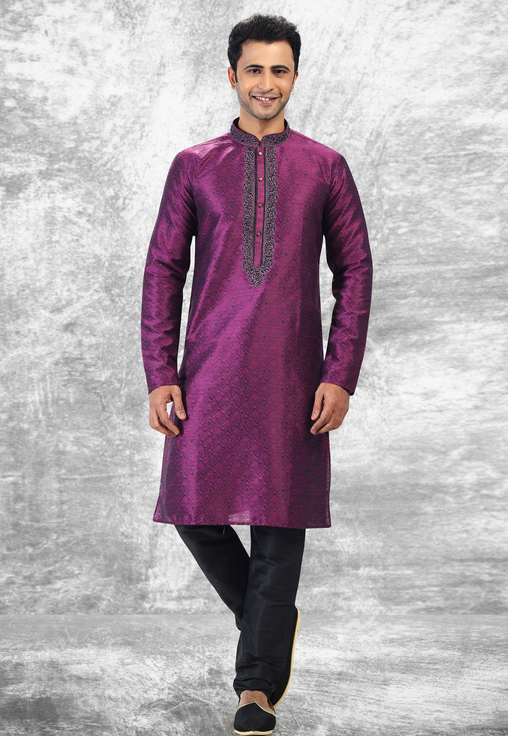 Magenta Jacquard Silk Kurta Pajama 258715