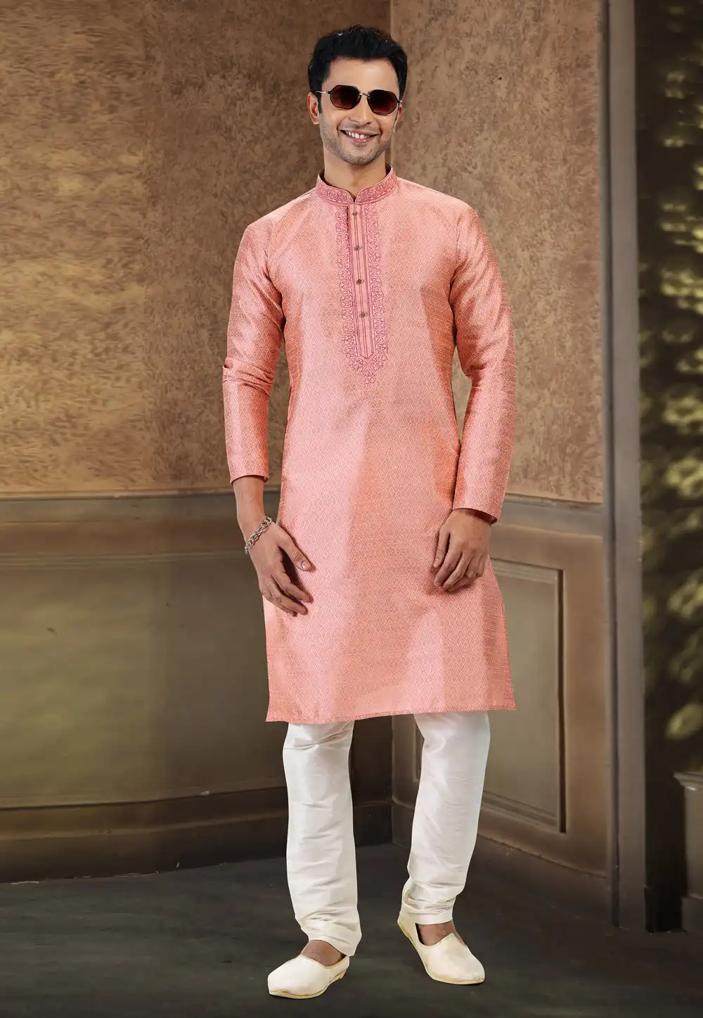 Pink Jacquard Kurta Pajama 258862