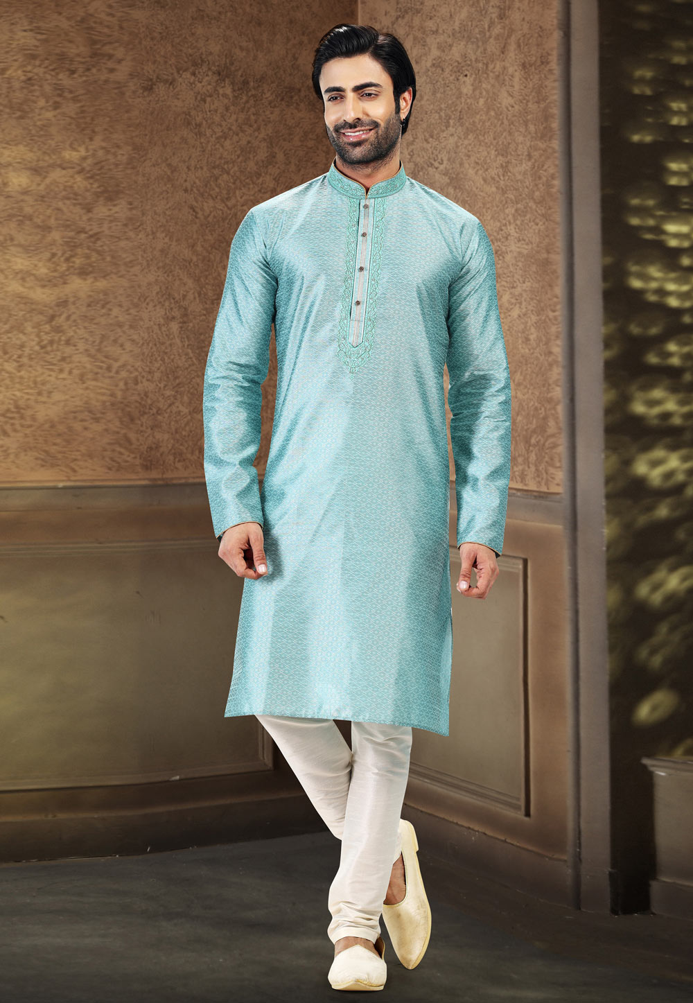 Sky Blue Jacquard Kurta Pajama 258870