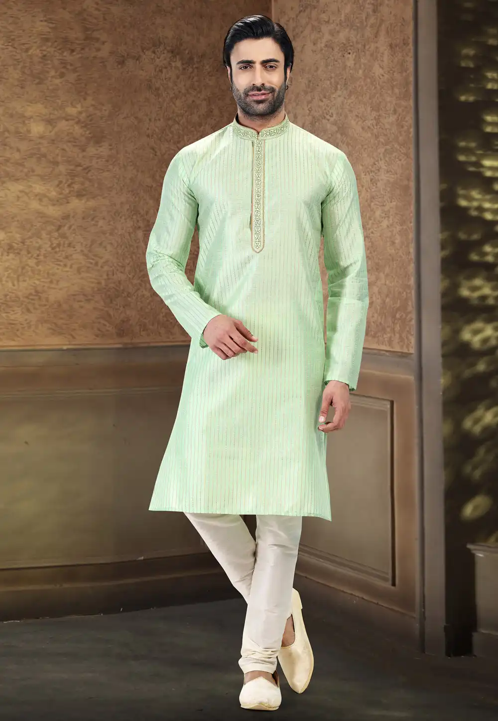 Pista Green Jacquard Kurta Pajama 258872