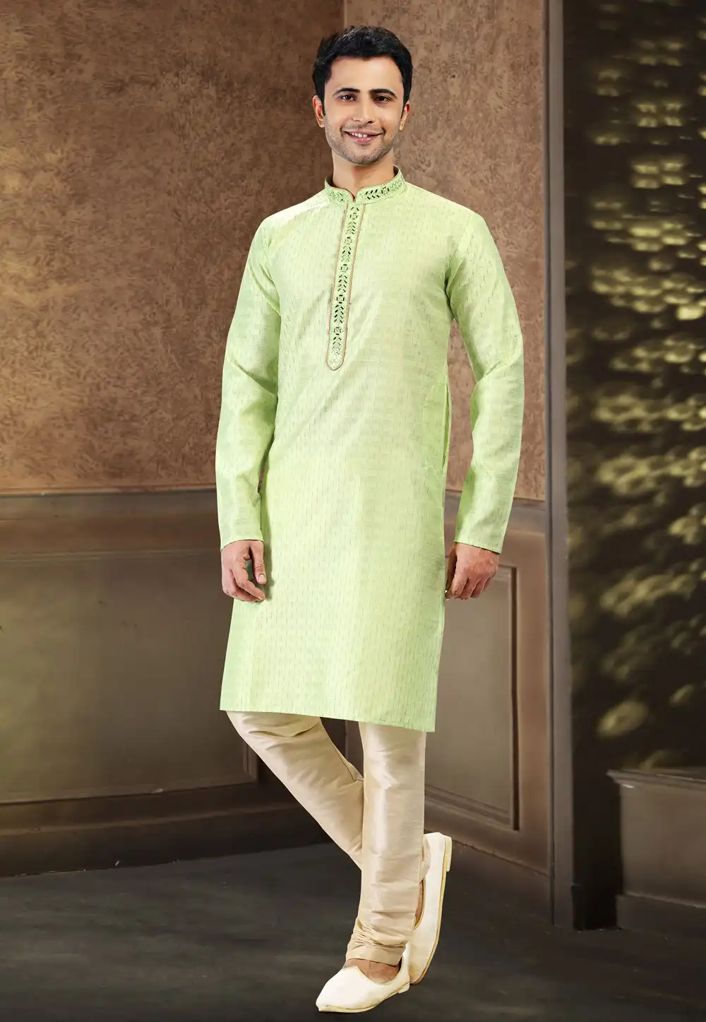 Pista Green Jacquard Kurta Pajama 258876
