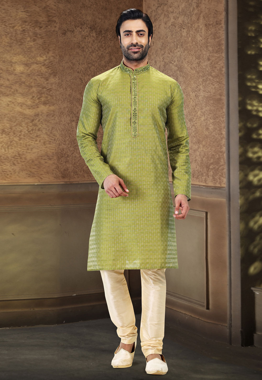 Light Green Jacquard Kurta Pajama 258878