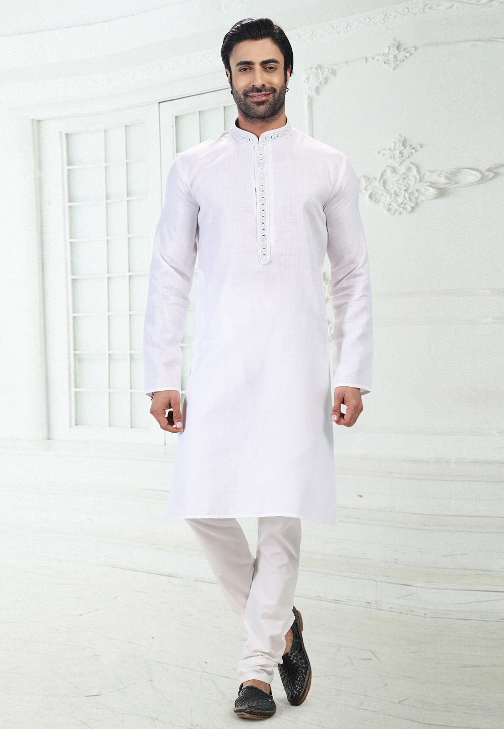 White Linen Kurta Pajama 258845