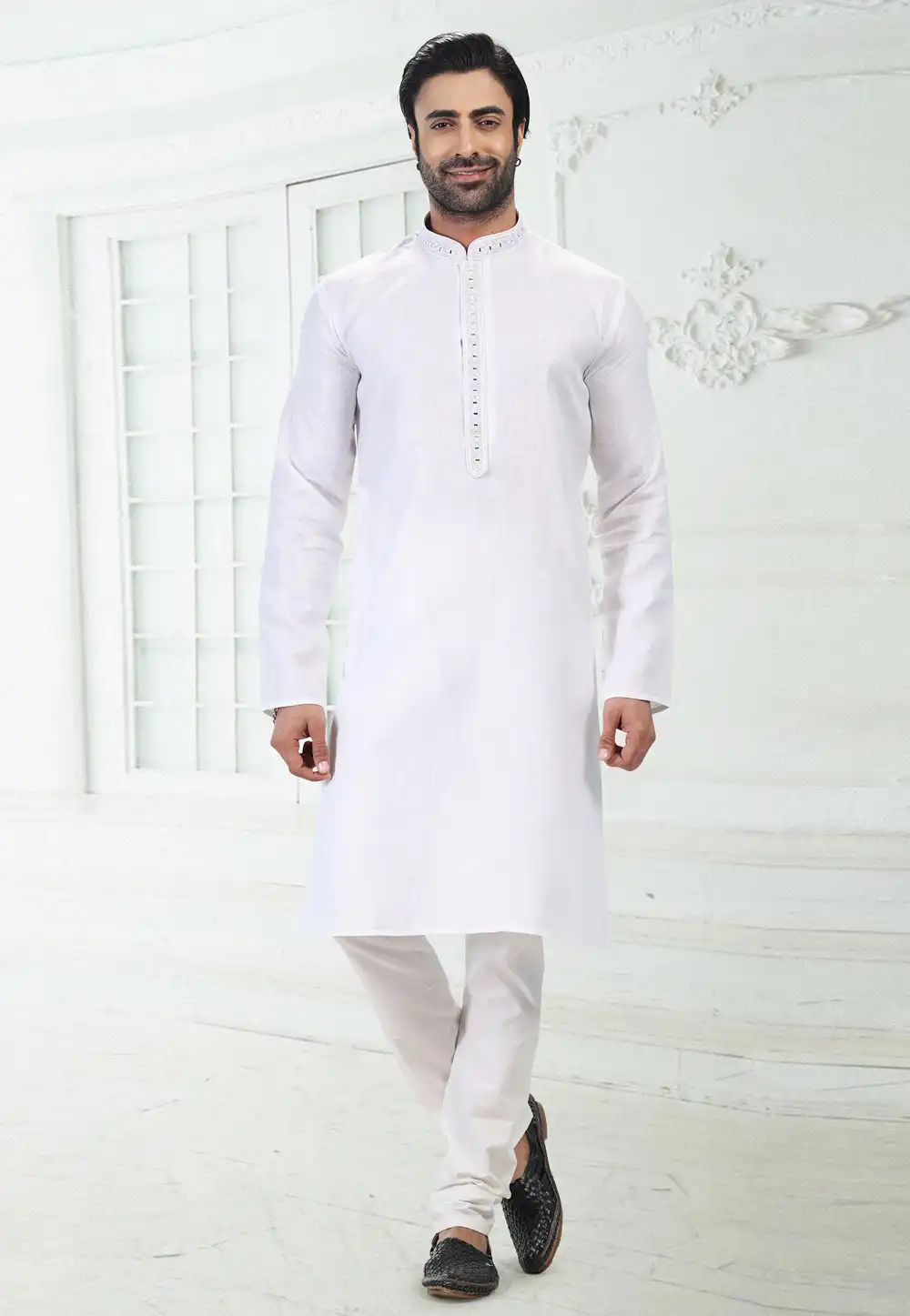 White Linen Kurta Pajama 258845