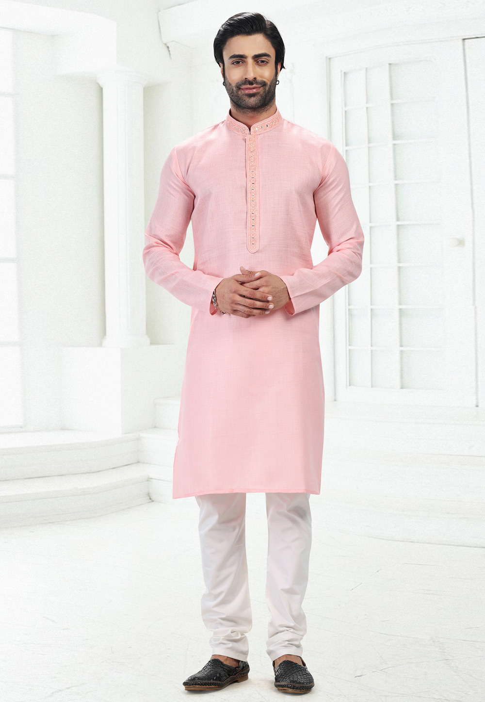 Pink Linen Kurta Pajama 258846