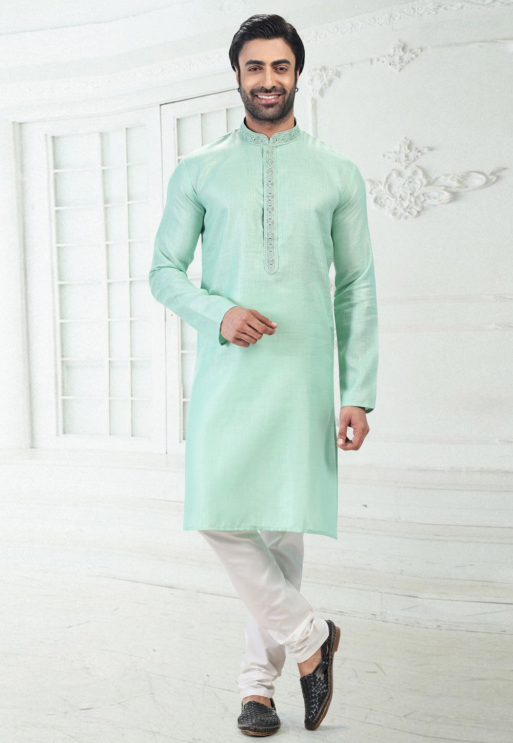 Pista Green Linen Kurta Pajama 258847