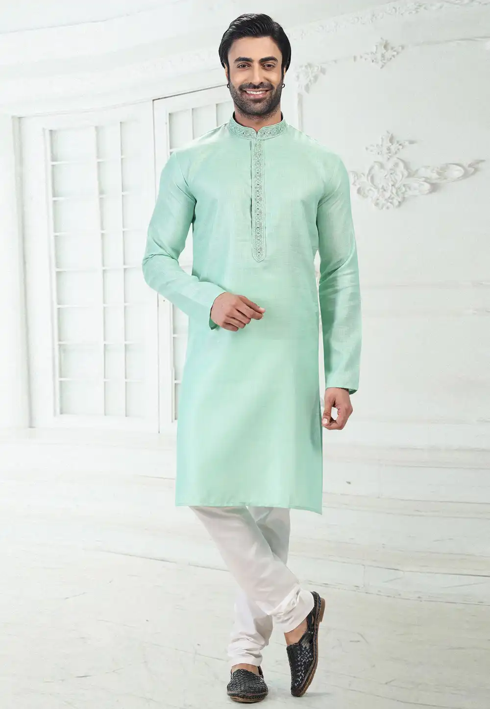 Pista Green Linen Kurta Pajama 258847