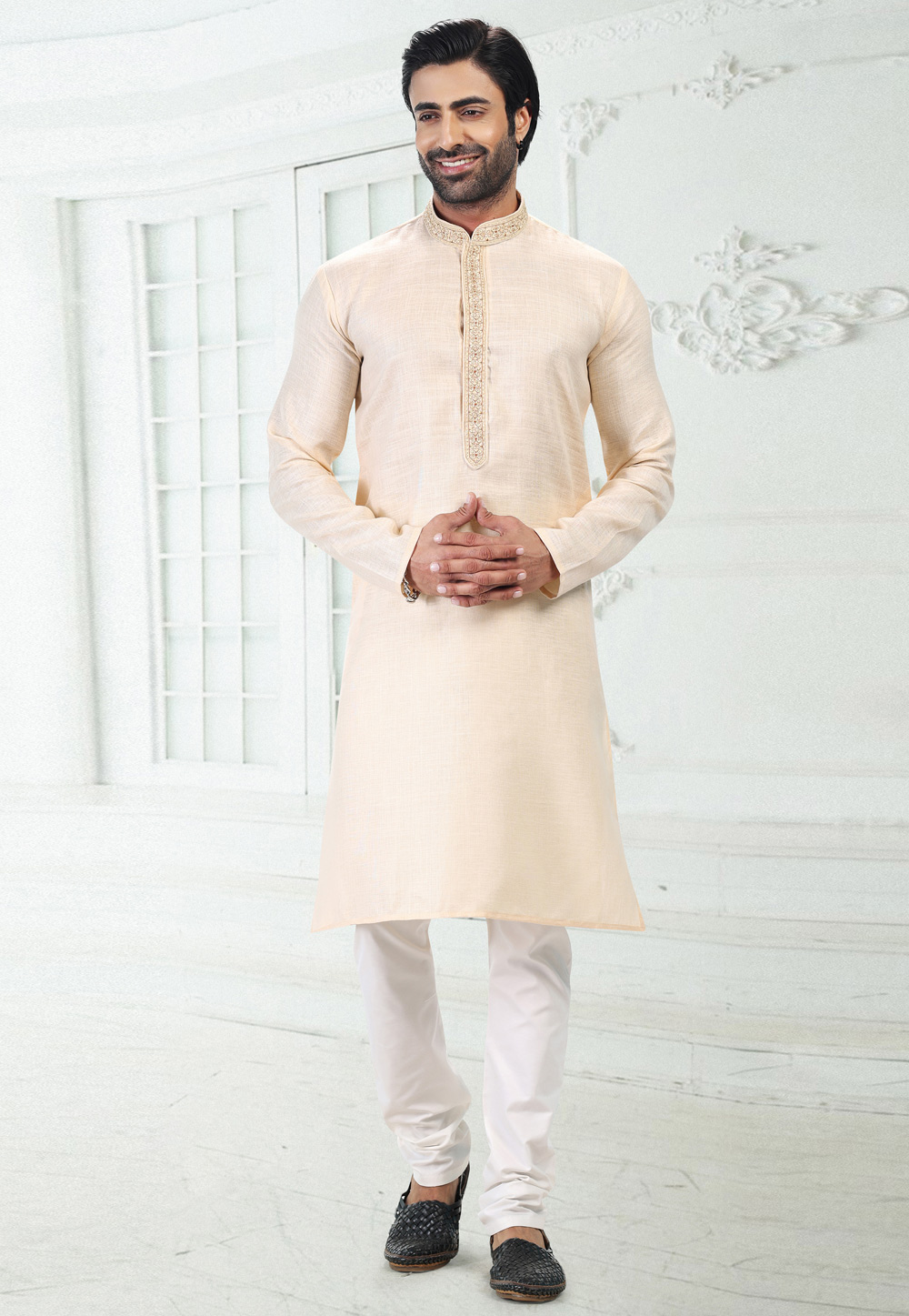 Beige Linen Kurta Pajama 258849