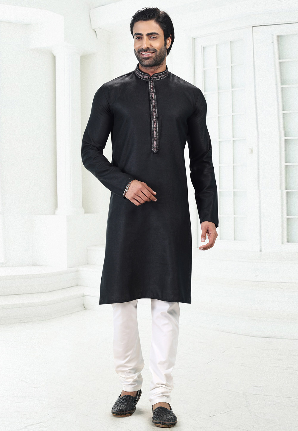 Black Linen Kurta Pajama 258854