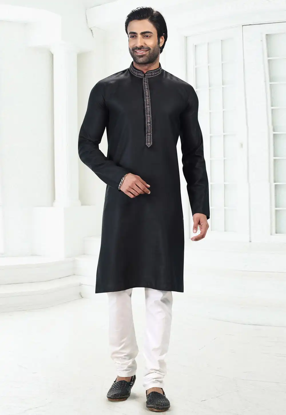 Black Linen Kurta Pajama 258854