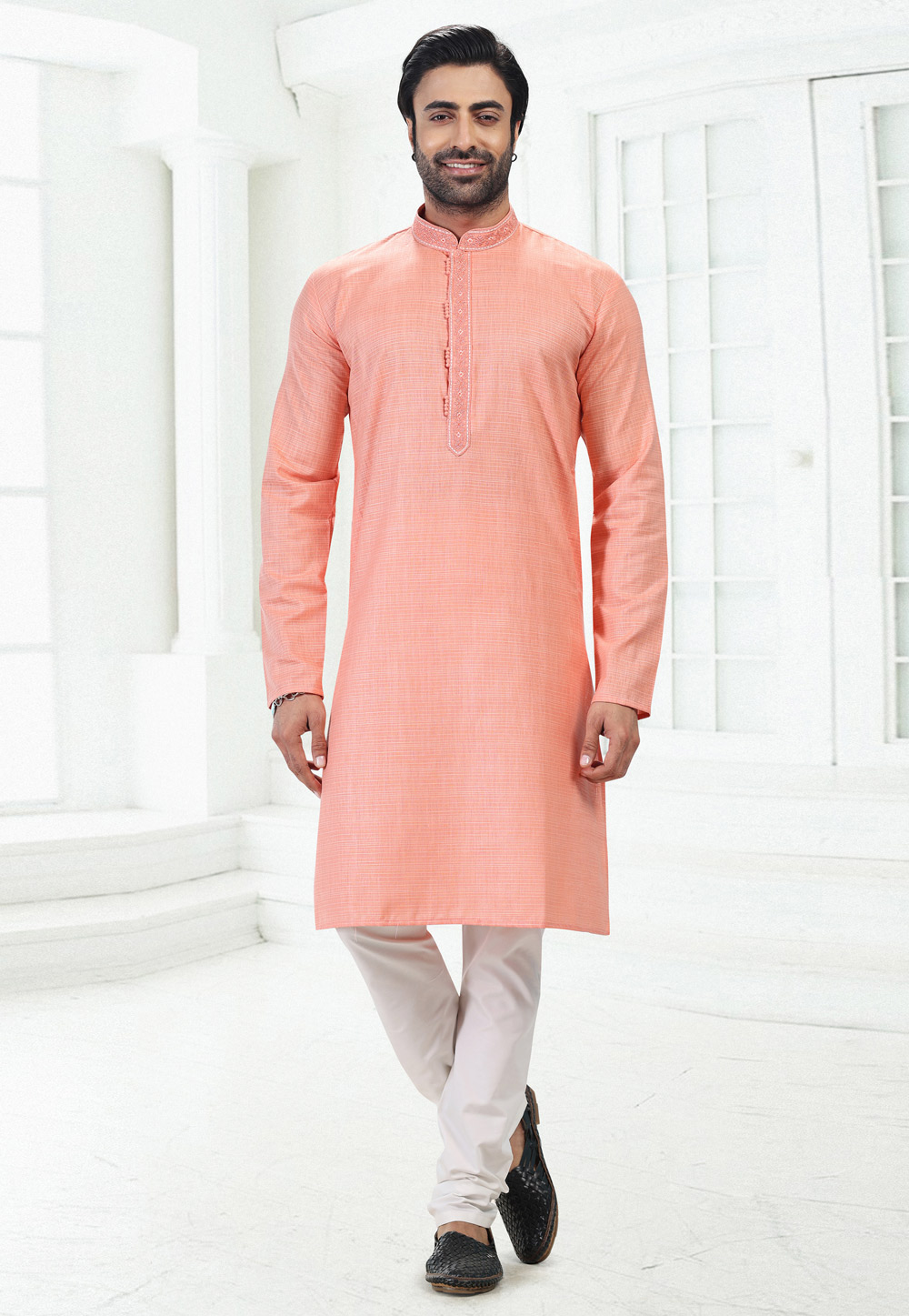 Pink Linen Kurta Pajama 258856
