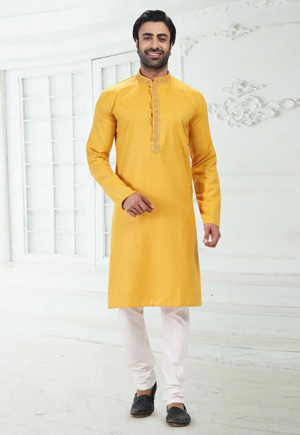 Yellow Linen Kurta Pajama 258857