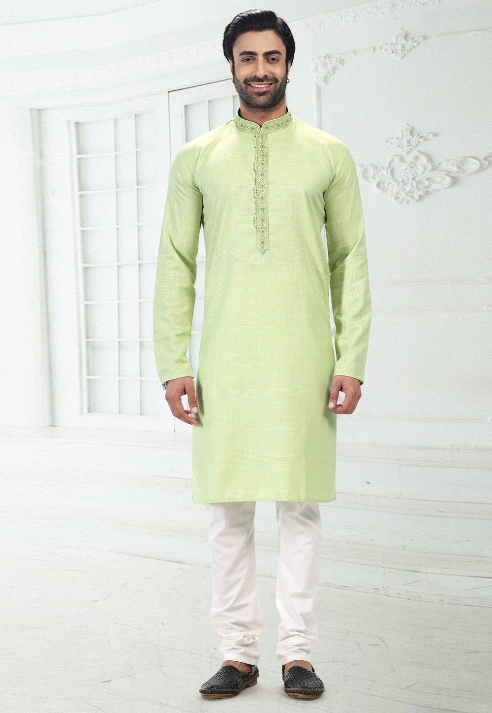 Pista Green Linen Kurta Pajama 258859