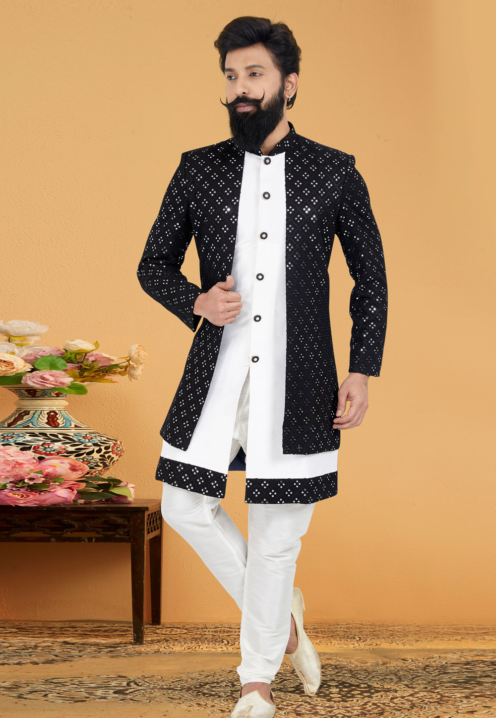 Black Georgette Indo Western Suit 259845