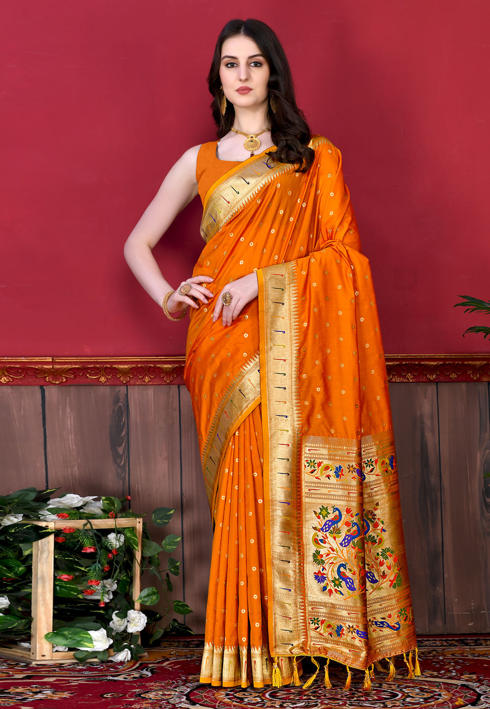 Orange Silk Saree With Blouse 259069