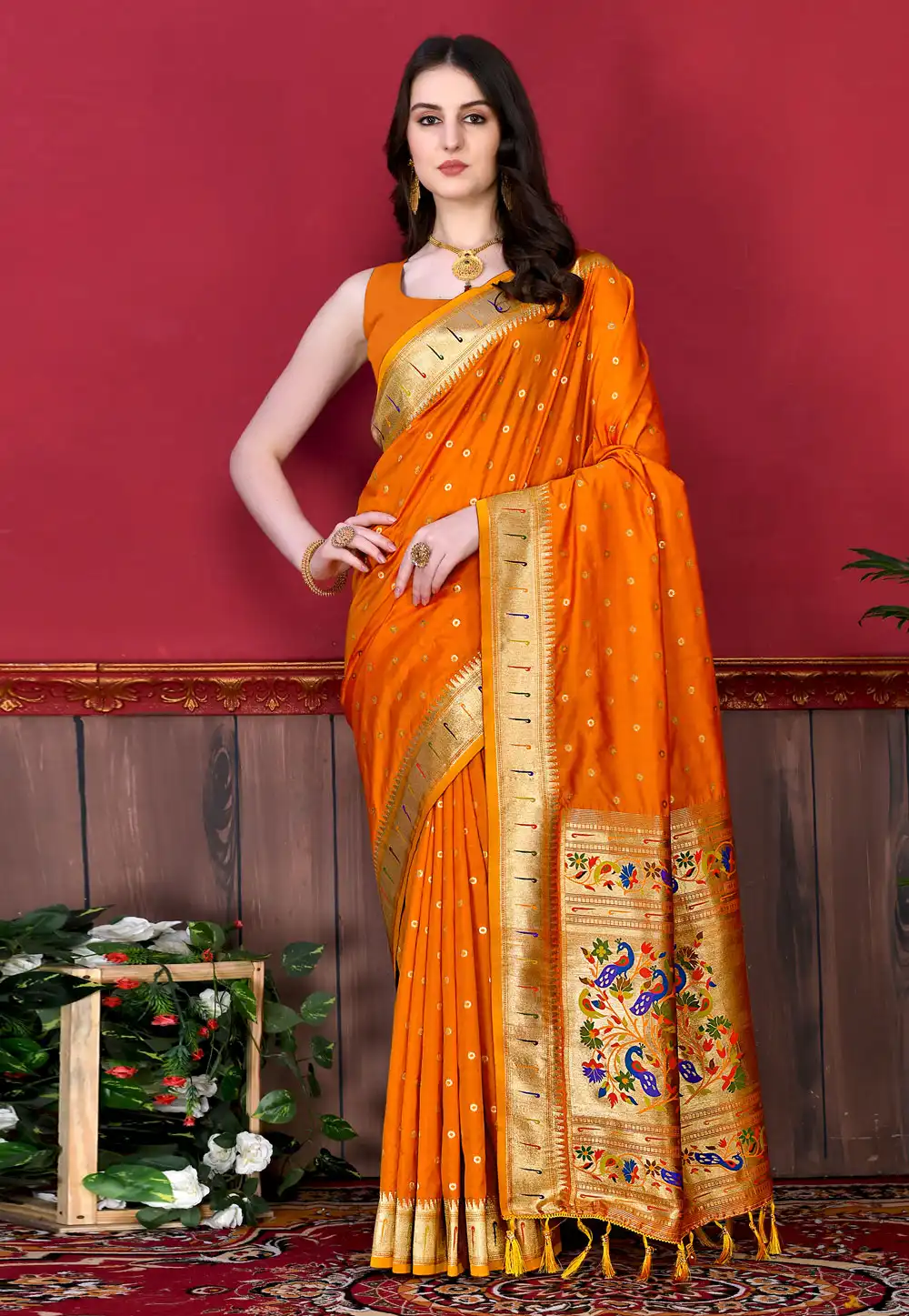 Orange Silk Saree With Blouse 259069