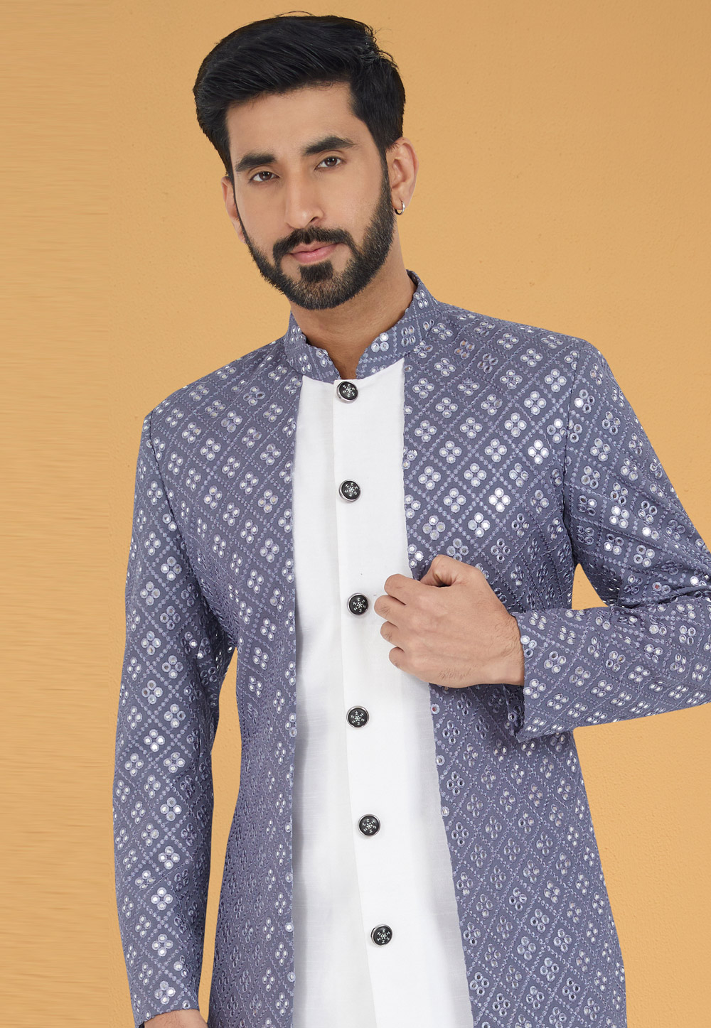 sachin and babi light blue dress Embroidered Indo-Western with Dupatta  Bonsoir