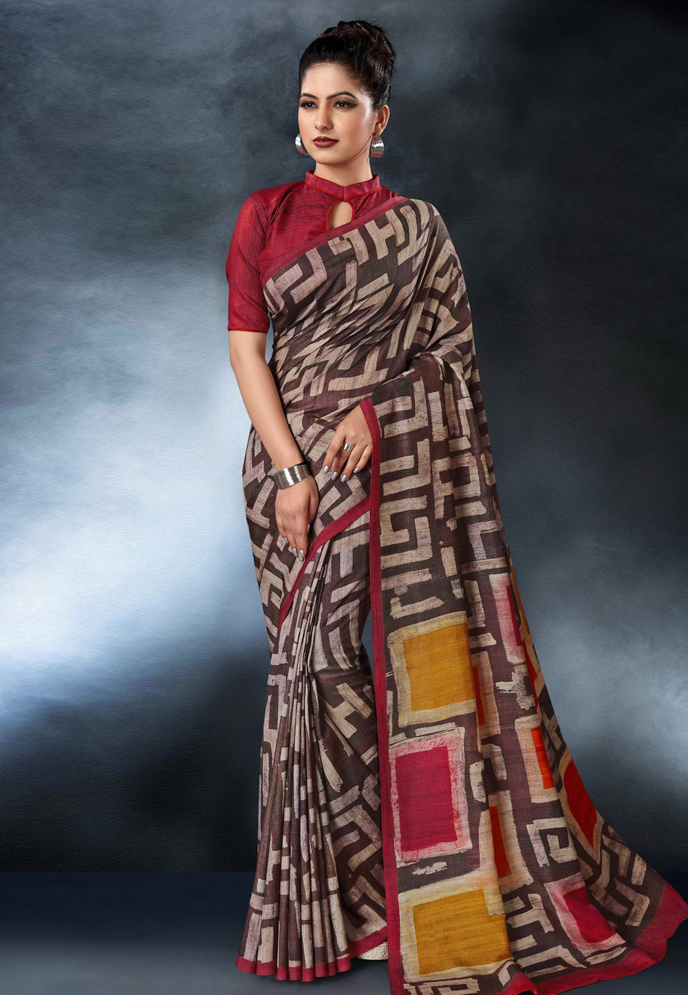 Brown Tussar Silk Saree With Blouse 161846