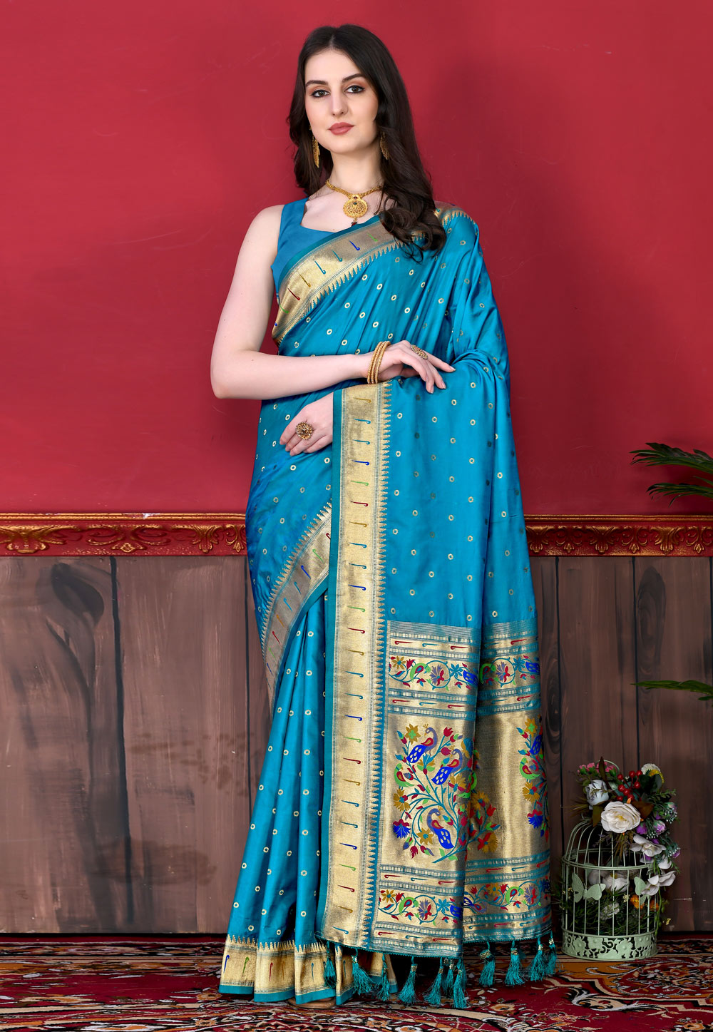 Sky Blue Silk Saree With Blouse 259073