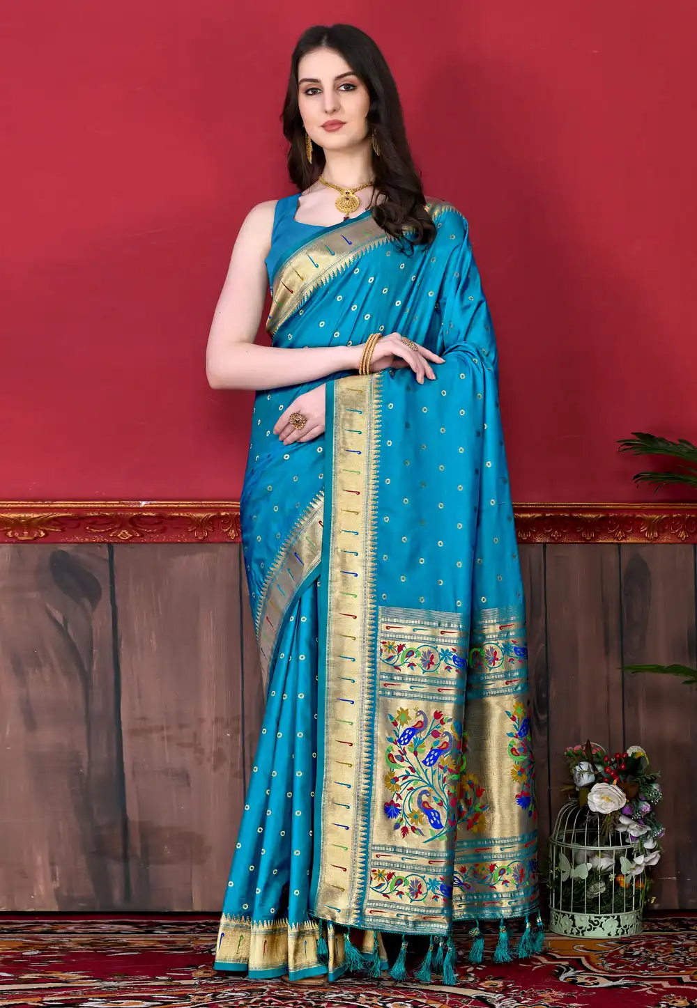 Sky Blue Silk Saree With Blouse 259073