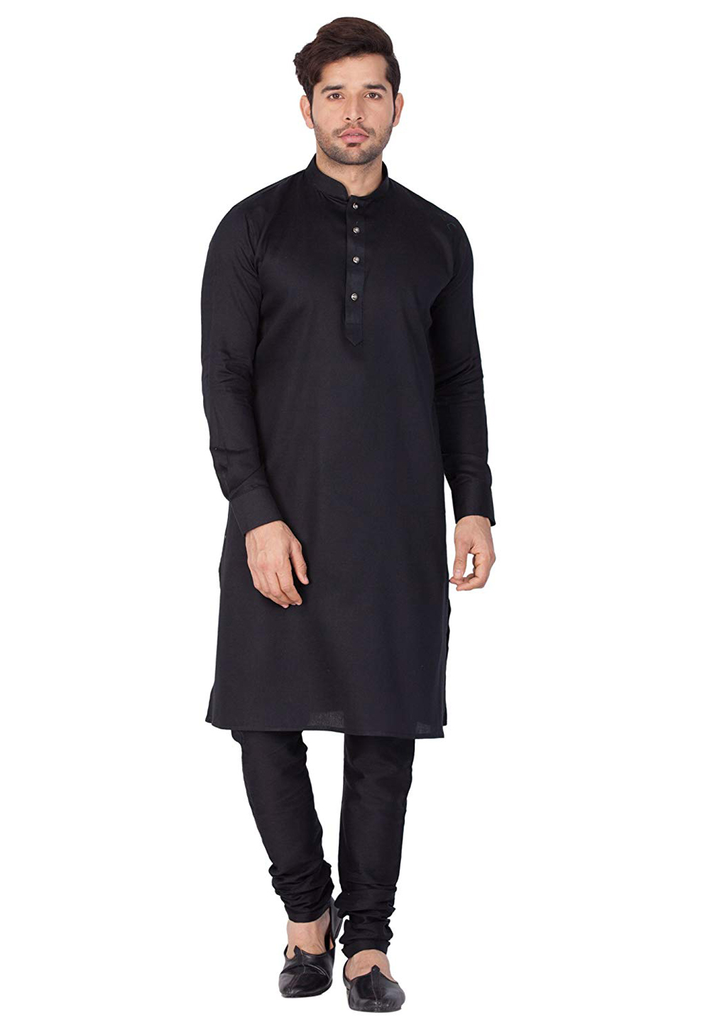 Black Dupion Silk Readymade Kurta Pajama 176065
