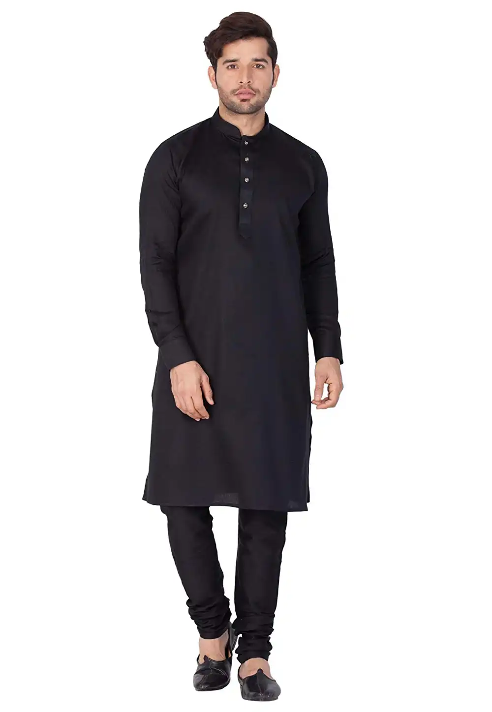 Black Dupion Silk Readymade Kurta Pajama 176065