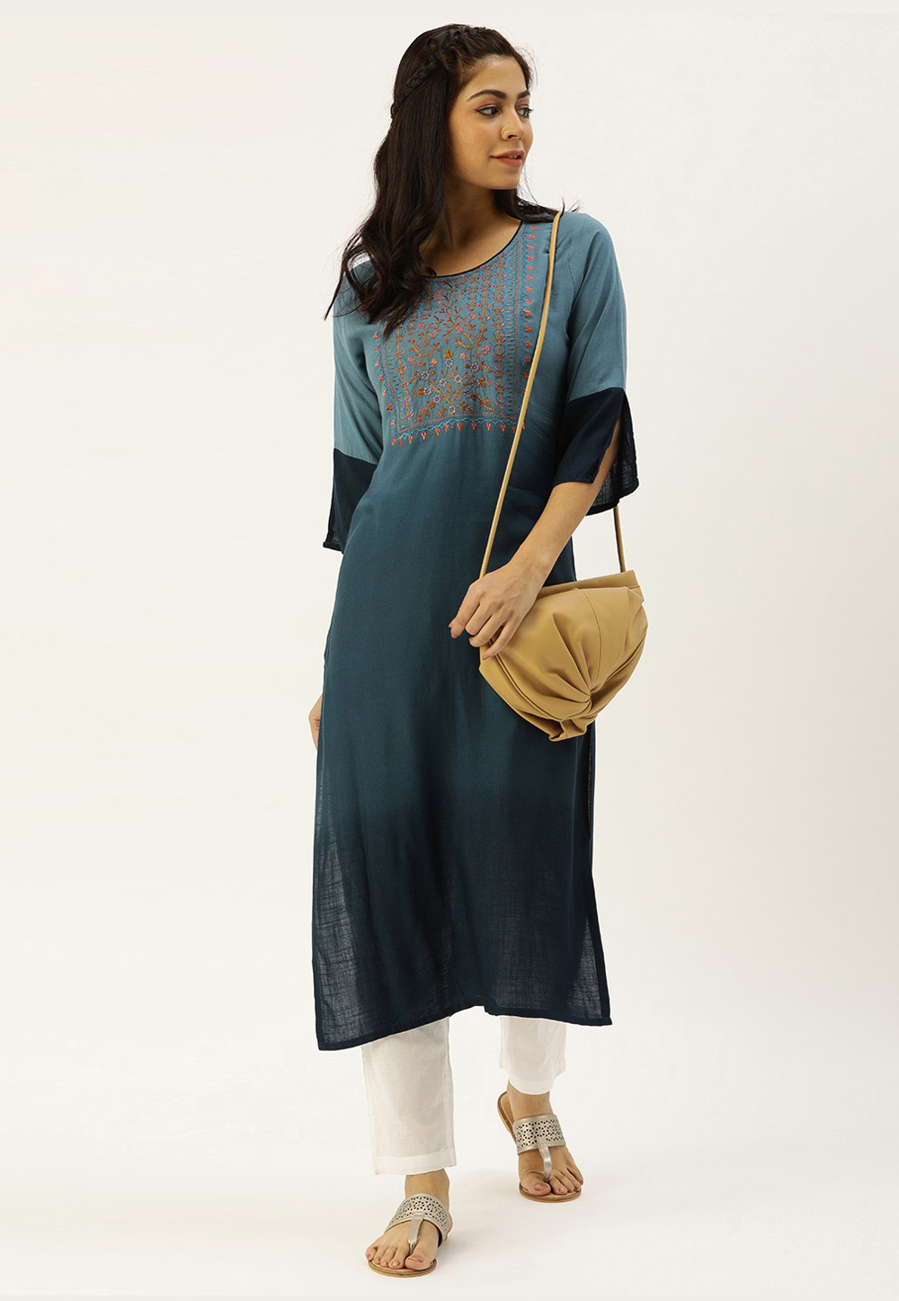 Teal Viscose Readymade Kurti 213490