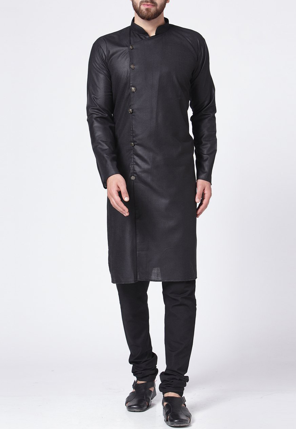 Black Cotton Kurta Pajama 216859