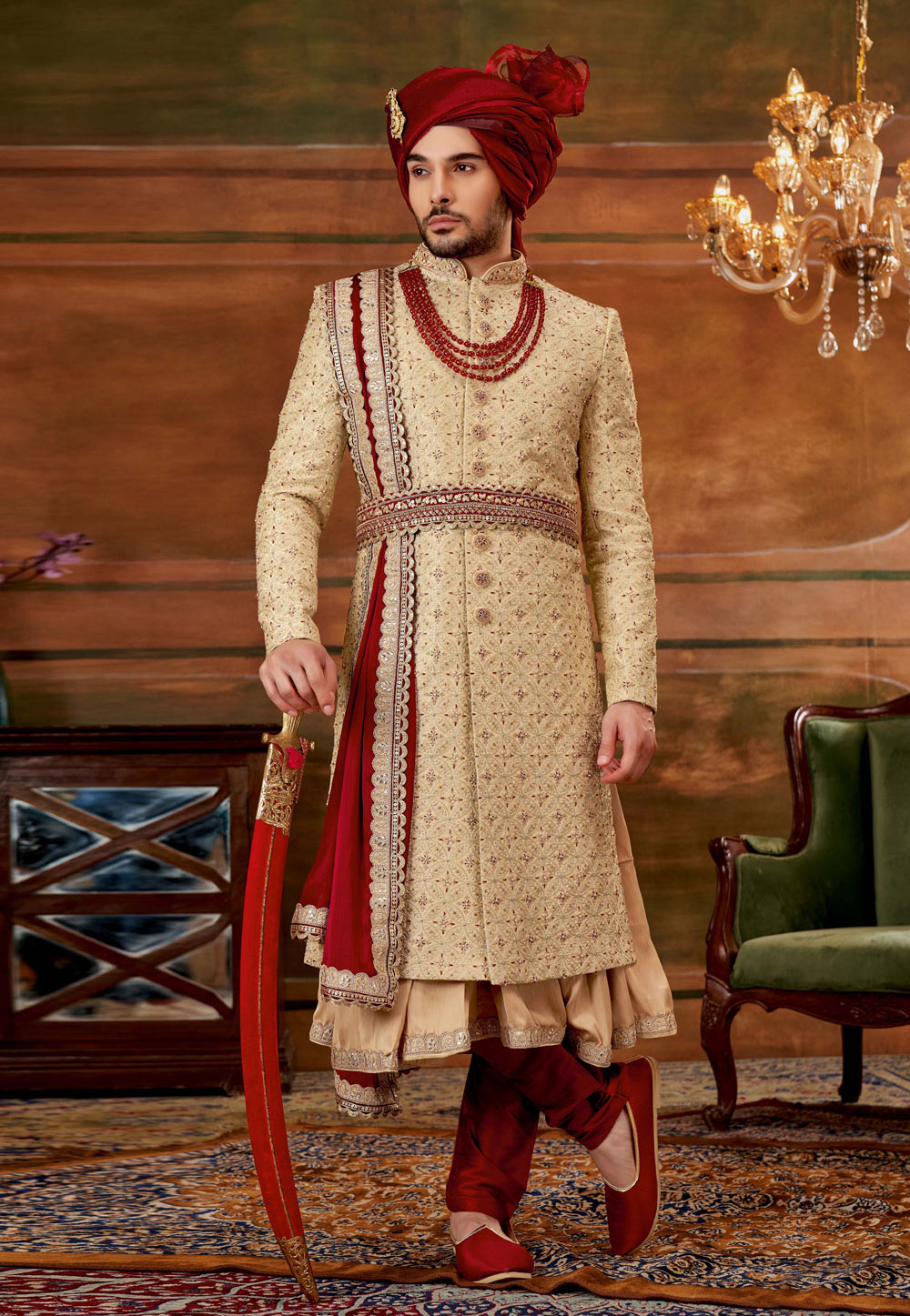 Beige Art Silk Anarkali Sherwani 252181