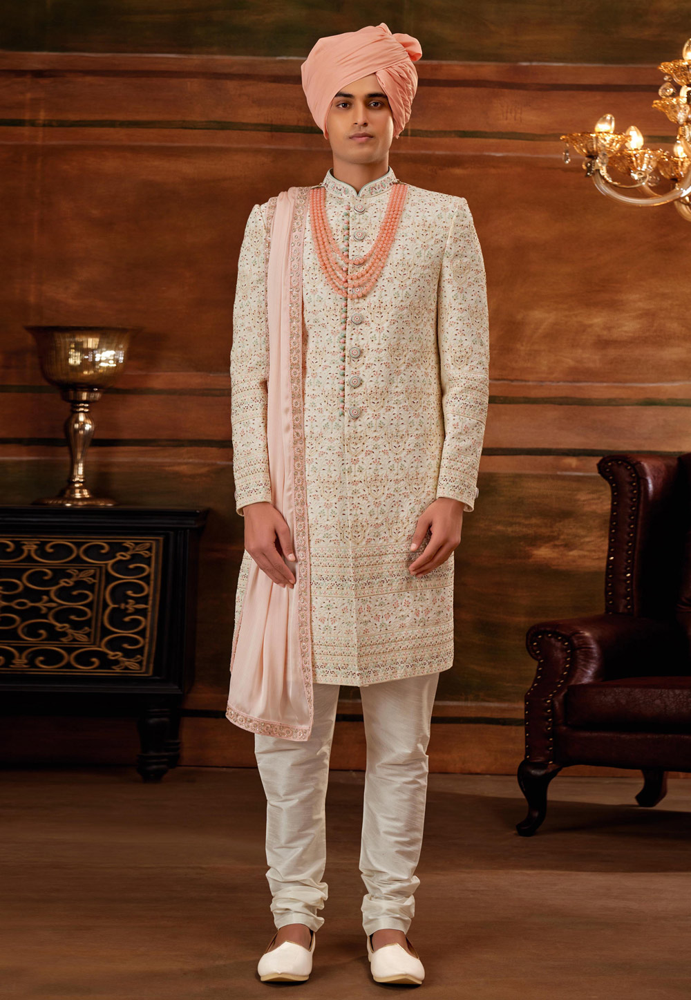 Cream Georgette Sherwani 252192