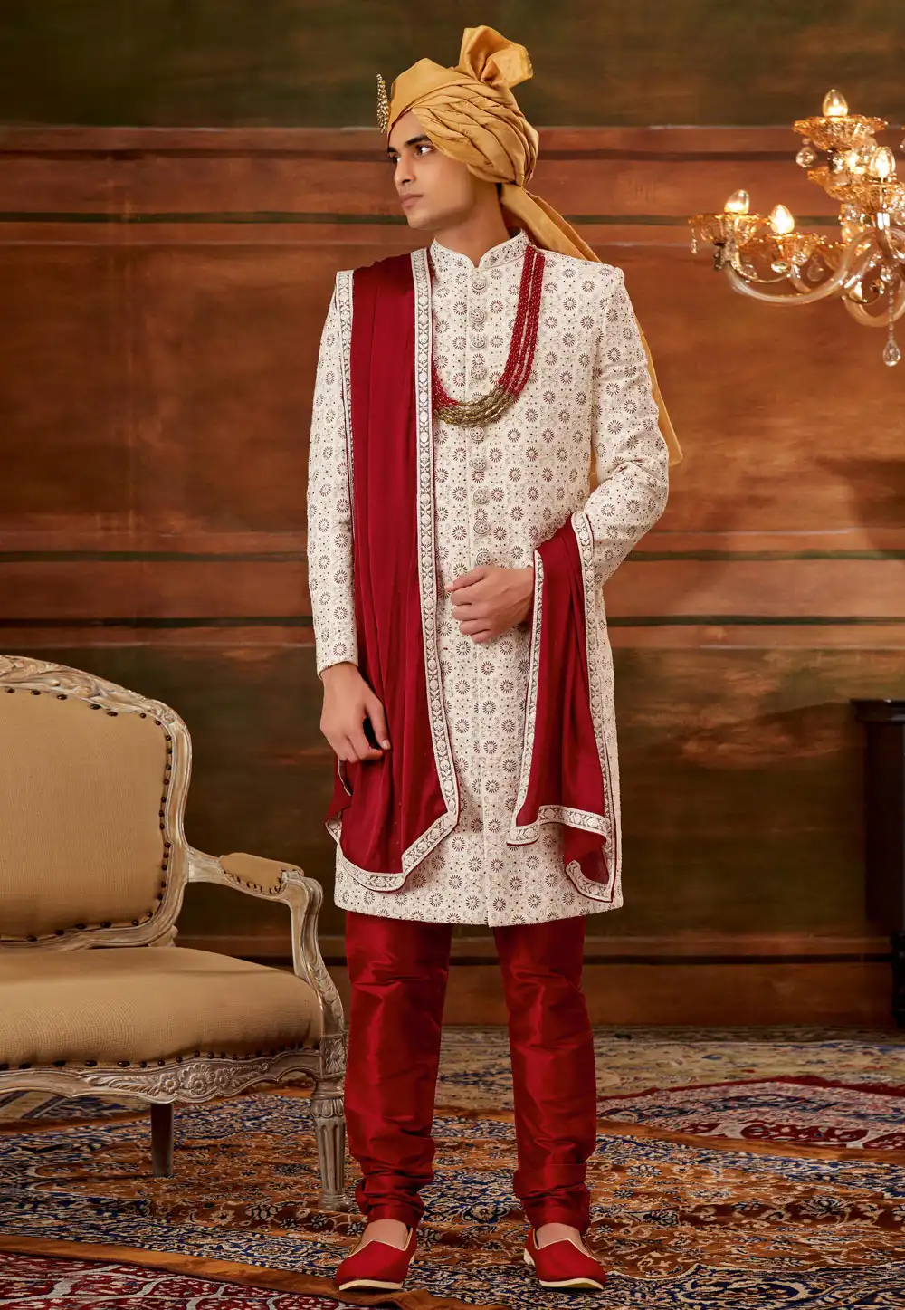 Off White Georgette Sherwani 252194