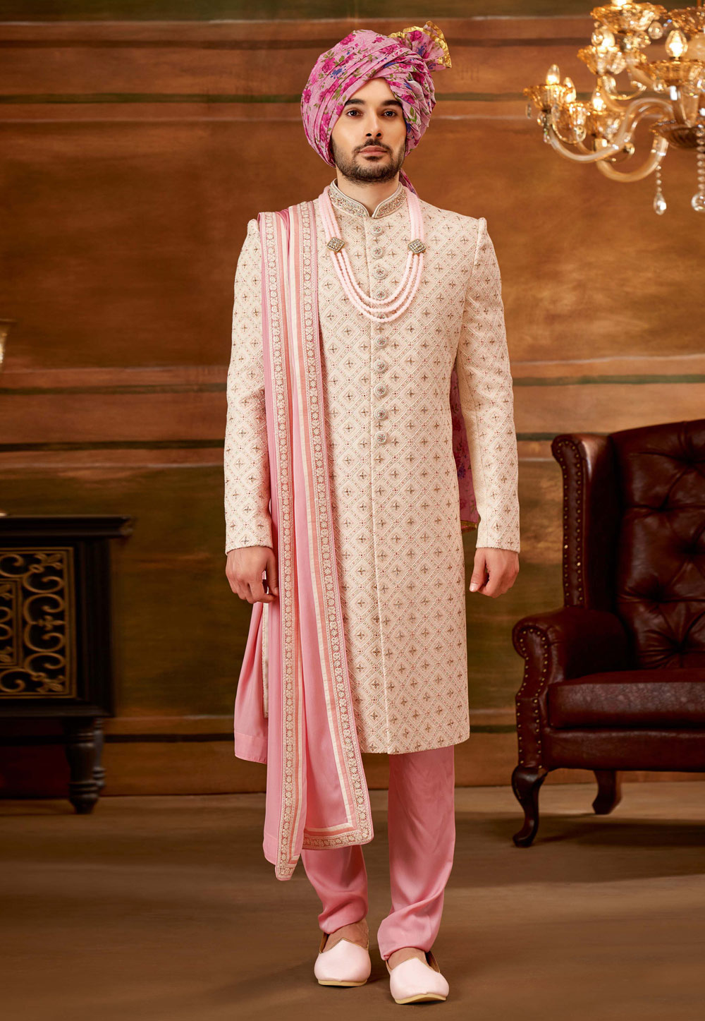 Cream Georgette Sherwani 252195