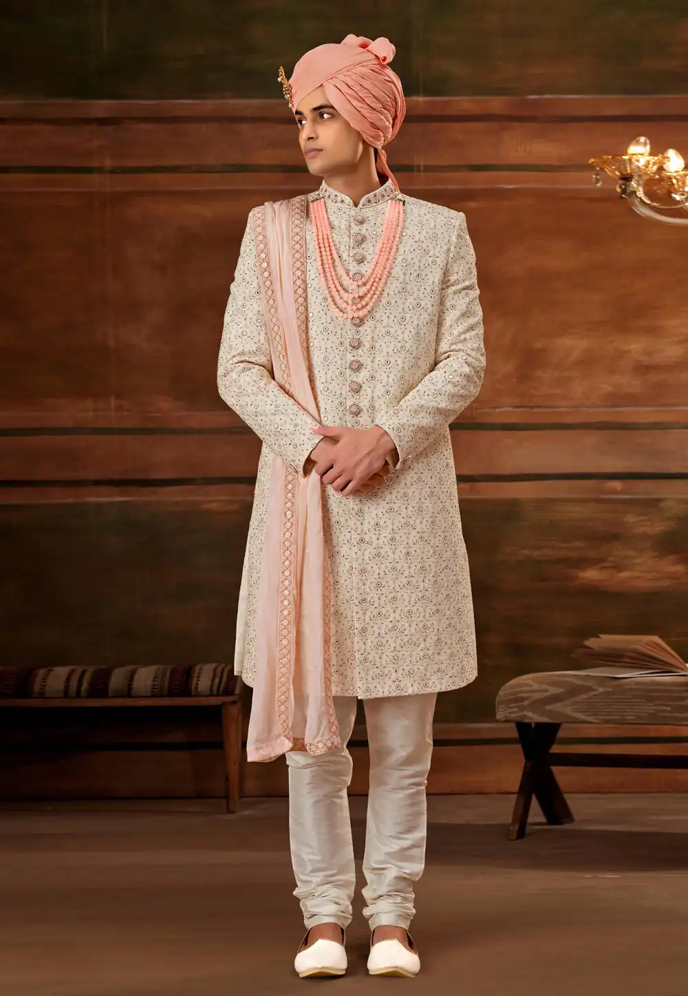 Cream Georgette Sherwani 252196