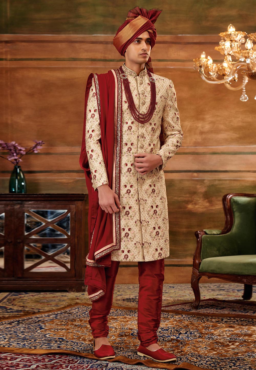 Beige Art Silk Sherwani 252201