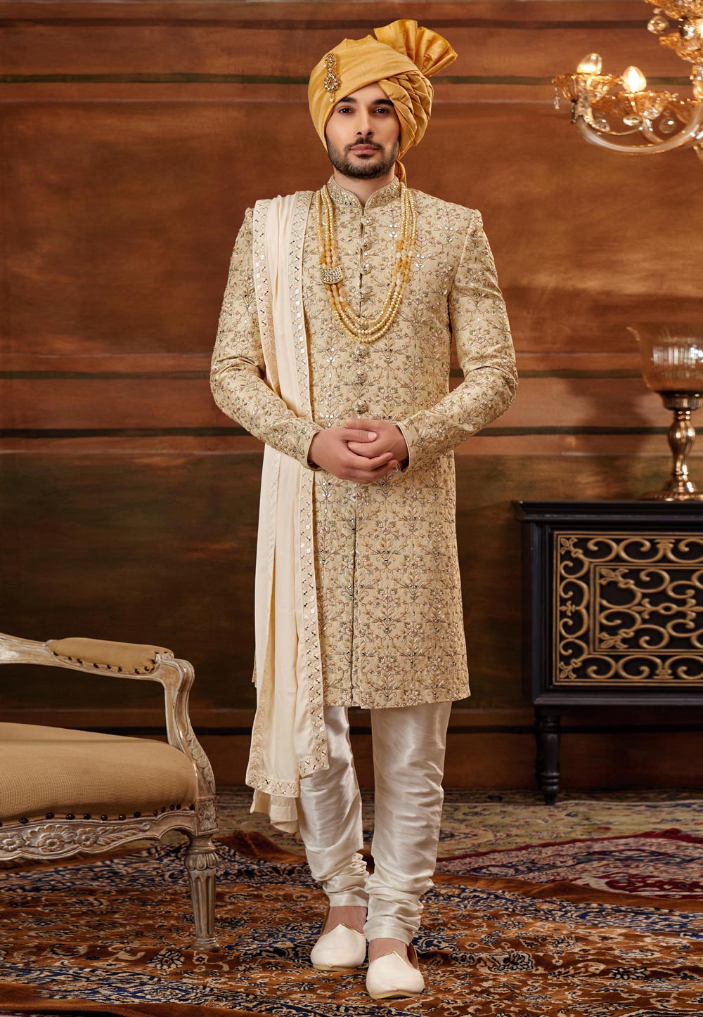 Beige Art Silk Sherwani 252202