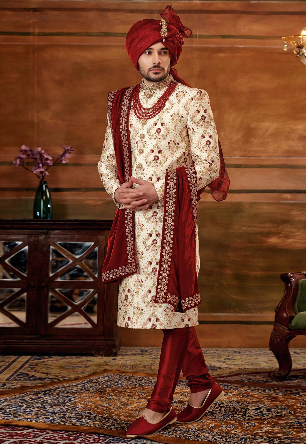Off White Art Silk Sherwani 252205